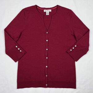 Susan Bristol Medium 100% Merino Wool Red 3/4 Sleeve Cardigan Sweater